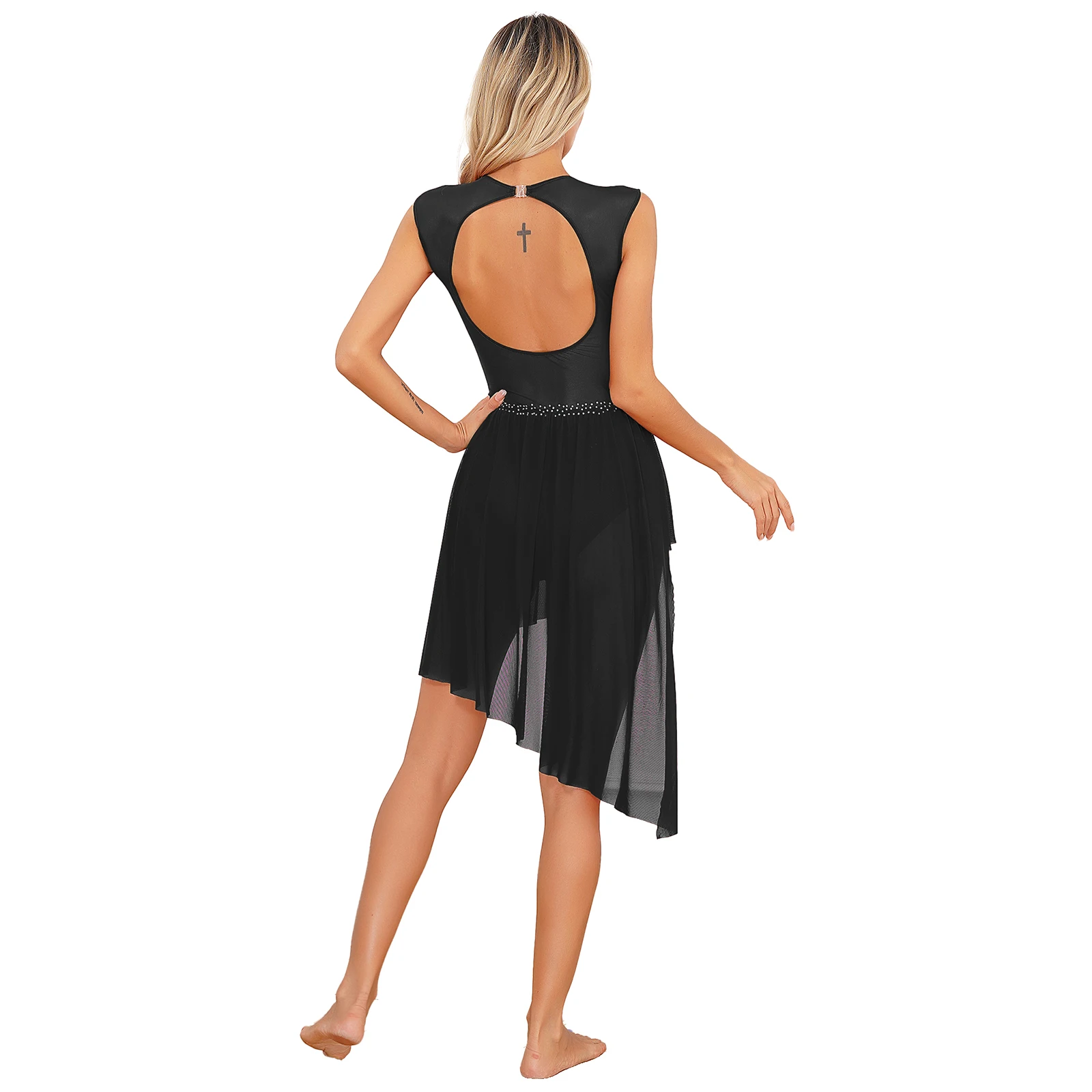Womens Figure Skating Dress Chic Asymmetrical Hem Ballet Gymnastics Leotard Modern Contemporary Lyrical Performance Costume thumbnail 4