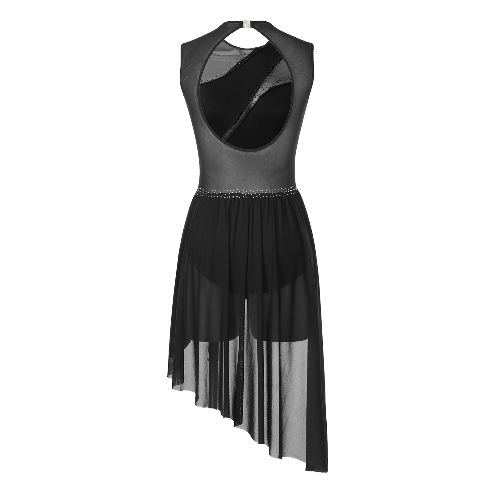 Womens Figure Skating Dress Chic Asymmetrical Hem Ballet Gymnastics Leotard Modern Contemporary Lyrical Performance Costume thumbnail 2