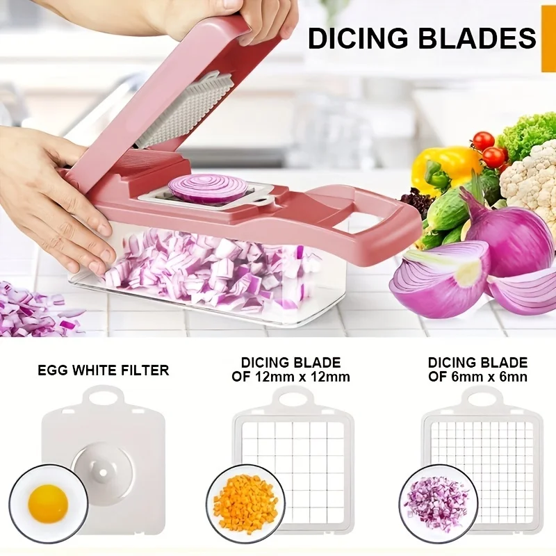 Pink Vegetable Chopper, Multifunctional Fruit Slicer, Manual Food Grater, Vegetable Slicer, Cutter With Container thumbnail 4