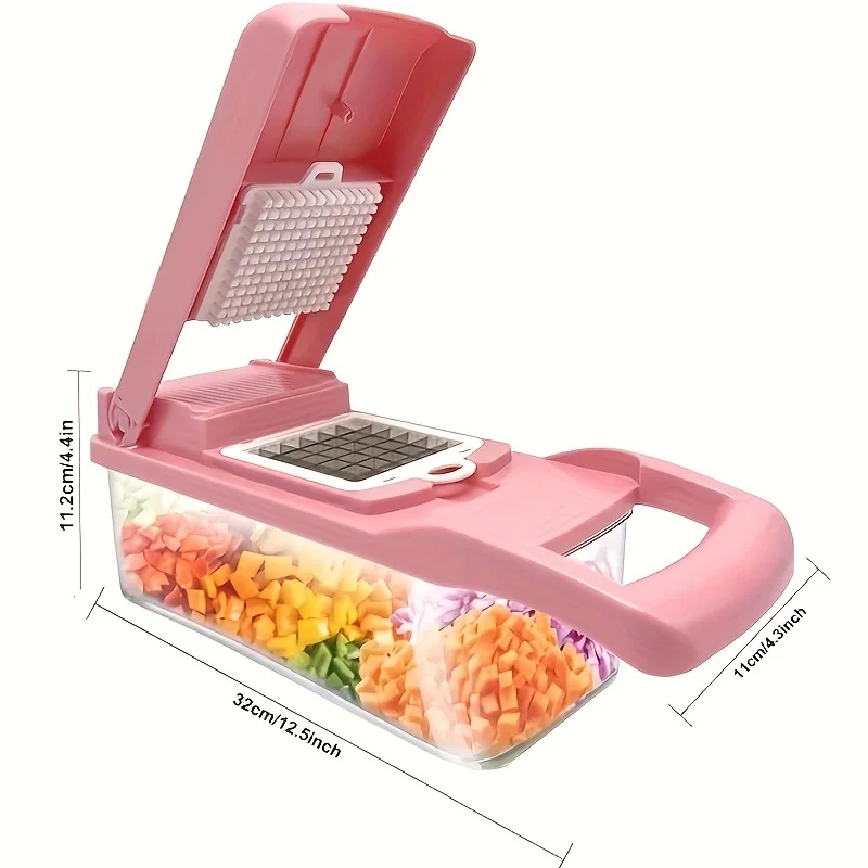 Pink Vegetable Chopper, Multifunctional Fruit Slicer, Manual Food Grater, Vegetable Slicer, Cutter With Container thumbnail 2