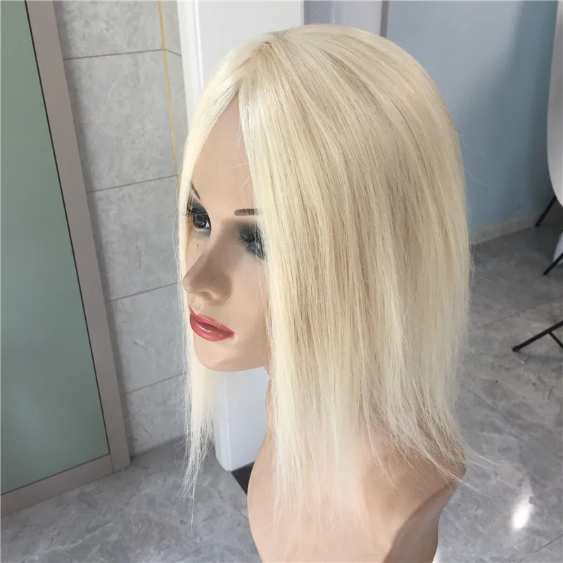 Vsr POP Hair Topper Human Hair Clip-in One Piece Piano Colors Blonde Swiss Lace Two Clip Hair Toppers For Women thumbnail 3