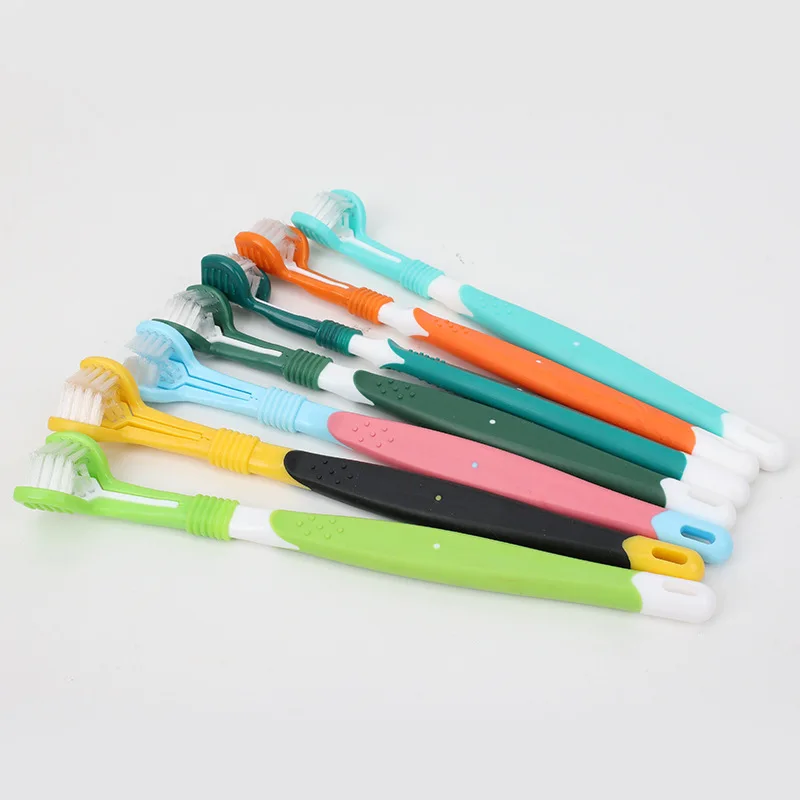 Dog Toothbrush Three Sided Pet Toothbrush Oral Cleaning Three Headed Brush for Dog Teeth Cleaning Soft Hair Dogs Toothbrushes thumbnail 2