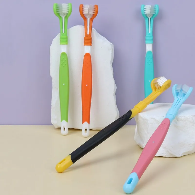 Dog Toothbrush Three Sided Pet Toothbrush Oral Cleaning Three Headed Brush for Dog Teeth Cleaning Soft Hair Dogs Toothbrushes thumbnail 3