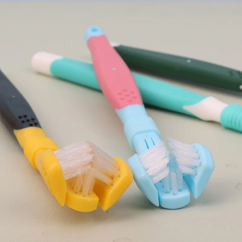 Dog Toothbrush Three Sided Pet Toothbrush Oral Cleaning Three Headed Brush for Dog Teeth Cleaning Soft Hair Dogs Toothbrushes thumbnail 4