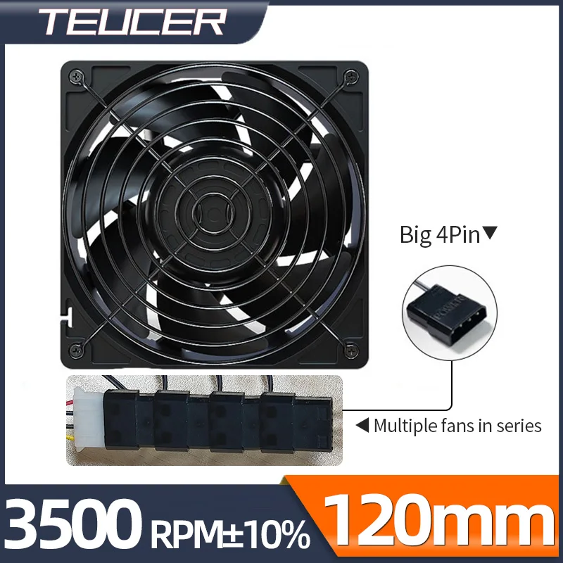 Teucer 12038 12cm 3500RPM PC Computer Case Fan 12V Big 4Pin Chassis Workstation Cabinet Heatsink Server Clooling Radiator Fans