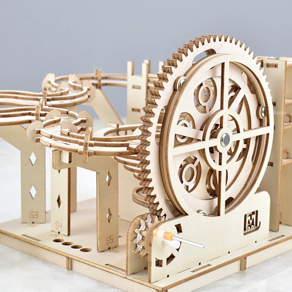 3D Wooden Puzzle DIY Mechanical Manual Model  Building Kits Assemble Toys Marble Run Set with 4 Ball for Adult Kids Gifts thumbnail 2