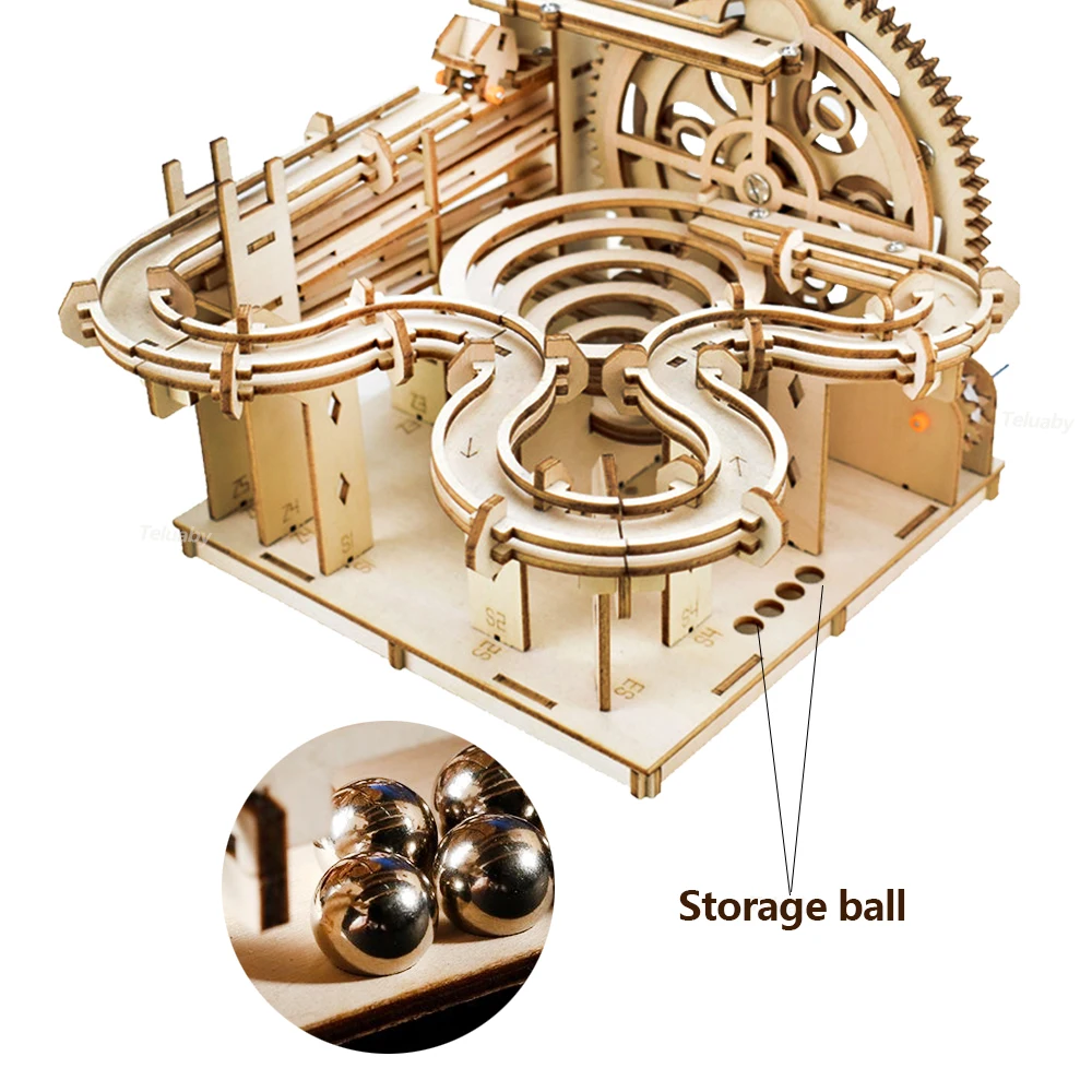 3D Wooden Puzzle DIY Mechanical Manual Model  Building Kits Assemble Toys Marble Run Set with 4 Ball for Adult Kids Gifts thumbnail 4