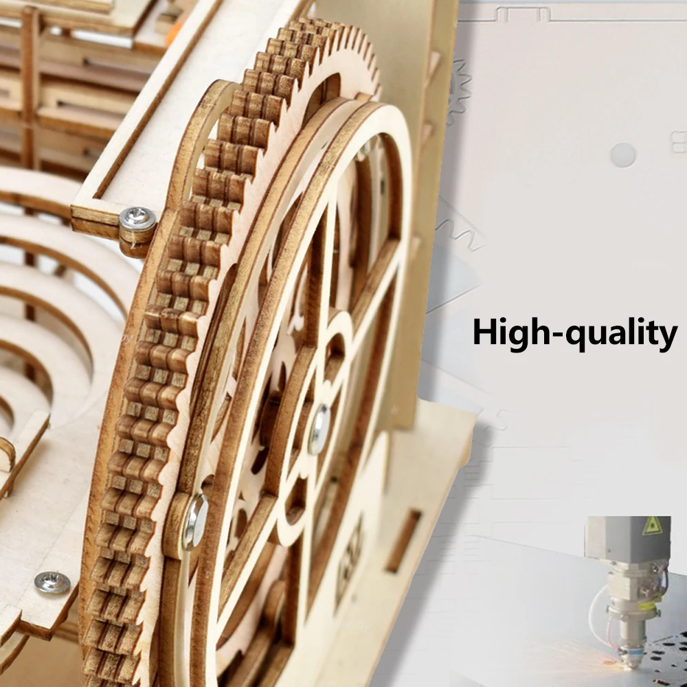 3D Wooden Puzzle DIY Mechanical Manual Model  Building Kits Assemble Toys Marble Run Set with 4 Ball for Adult Kids Gifts thumbnail 5