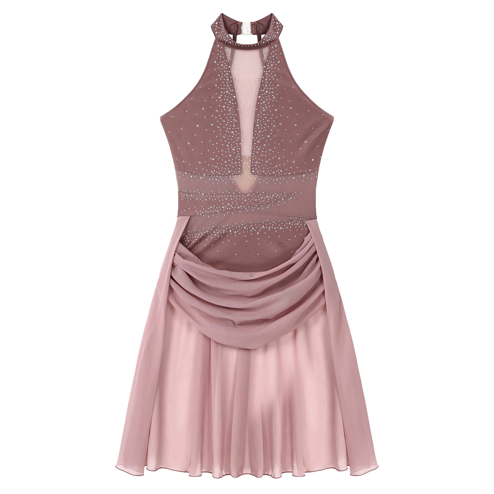 Women Modern Lyrical Dance Dress Shiny Rhinestone Sheer Mesh Leotard Dancewear for Ballet Gymnastics Figure Skating Performance thumbnail 2