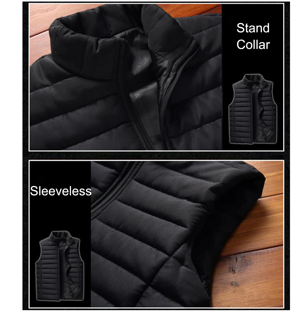 Aiwetin Men' Sleeveless Vest Jackets Winter Fashion Male Cotton-Padded Vest Coats Men Stand Collar Warm Waistcoats Clothing 5XL thumbnail 5