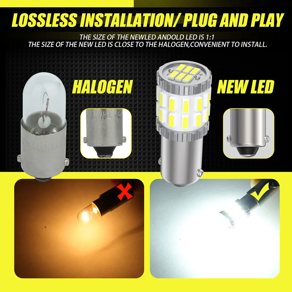AILEO 2/10/20Pcs Car Auto BA9S BAY9S BAX9S T4W H6W H21W Led Bulbs 30SMD Custom Made Chips 6000K Parking DRL License Plate Lights thumbnail 4