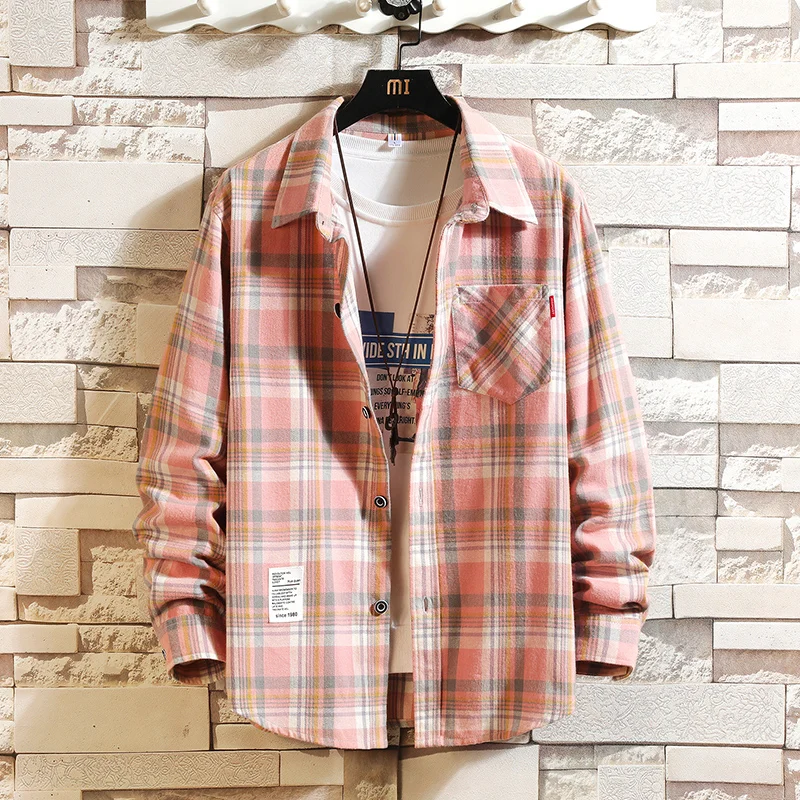 2025 Summer Men's Plaid Shirt Button Pocket Casual Fashion Elegant Long sleeve Shirt Turn Down Collar thumbnail 5