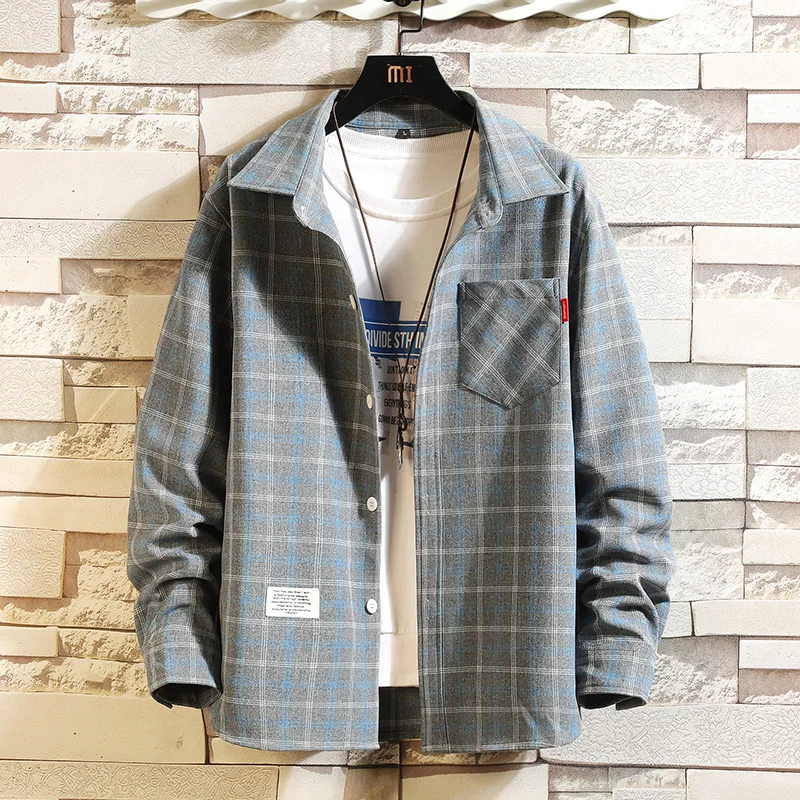 2025 Summer Men's Plaid Shirt Button Pocket Casual Fashion Elegant Long sleeve Shirt Turn Down Collar thumbnail 4