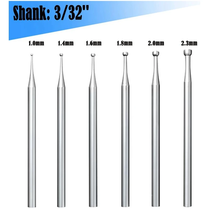 Round Cup Burr 3/32Inch Shank Jewelry Making Burs Wire Rounder Bits Silver 6Piece thumbnail 6