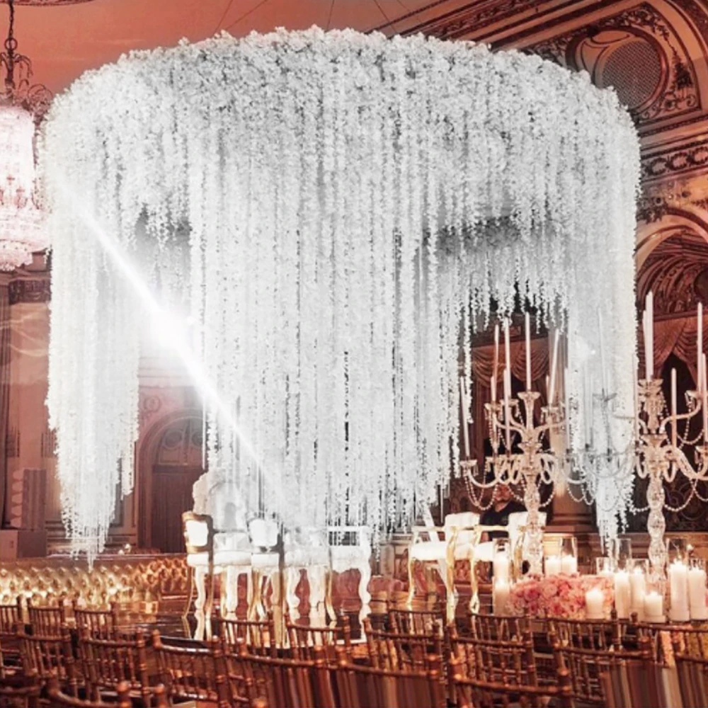 10/20Pcs 1M Wisteria Garland Artificial Silk Flower Vine Hanging Plant Vine Home White Wedding Garden Party Decor Flower String thumbnail 4