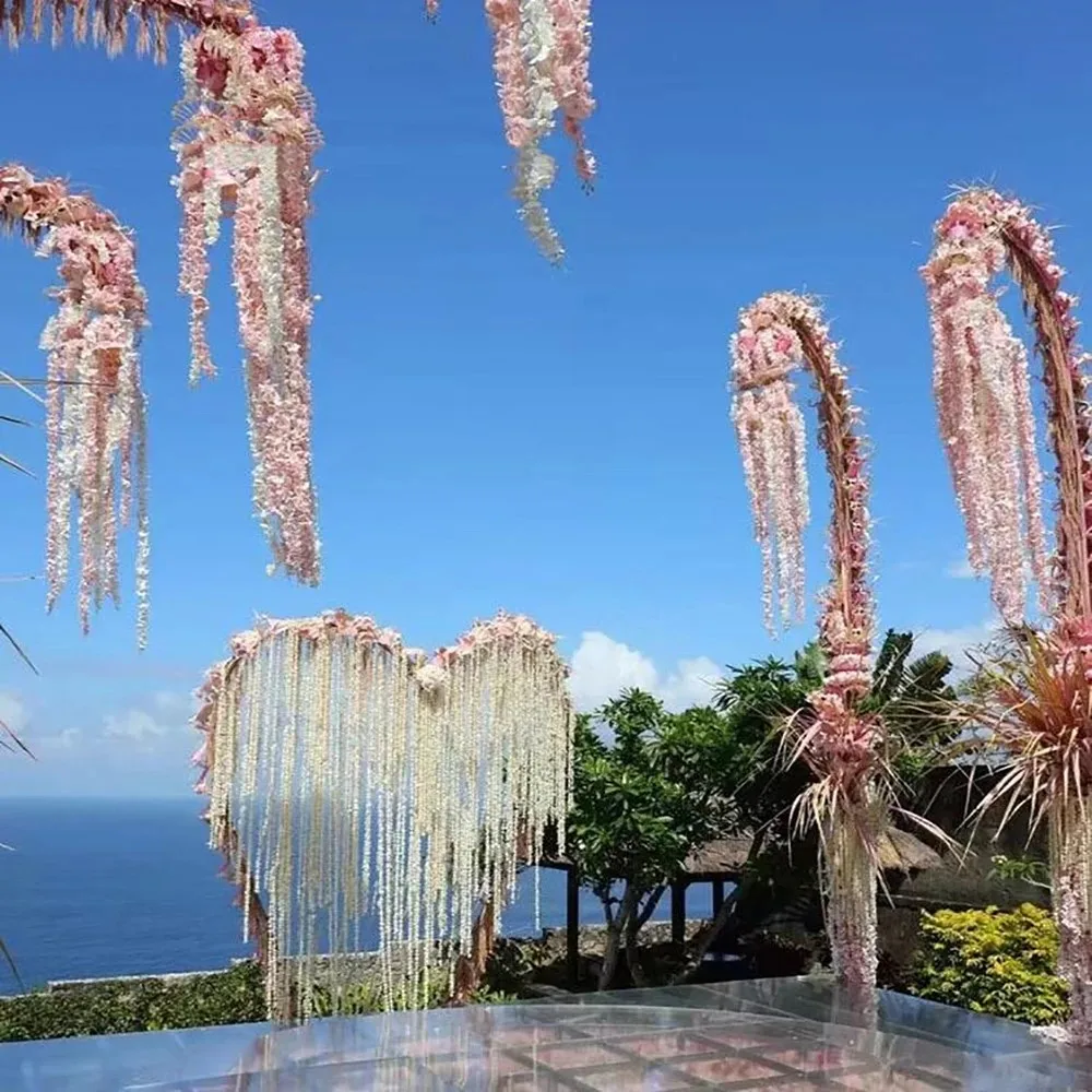 10/20Pcs 1M Wisteria Garland Artificial Silk Flower Vine Hanging Plant Vine Home White Wedding Garden Party Decor Flower String thumbnail 6