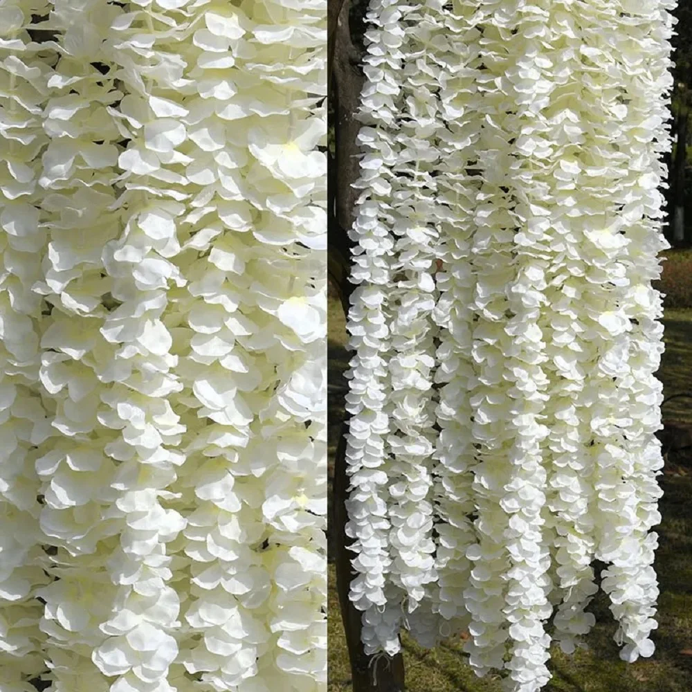 10/20Pcs 1M Wisteria Garland Artificial Silk Flower Vine Hanging Plant Vine Home White Wedding Garden Party Decor Flower String thumbnail 3