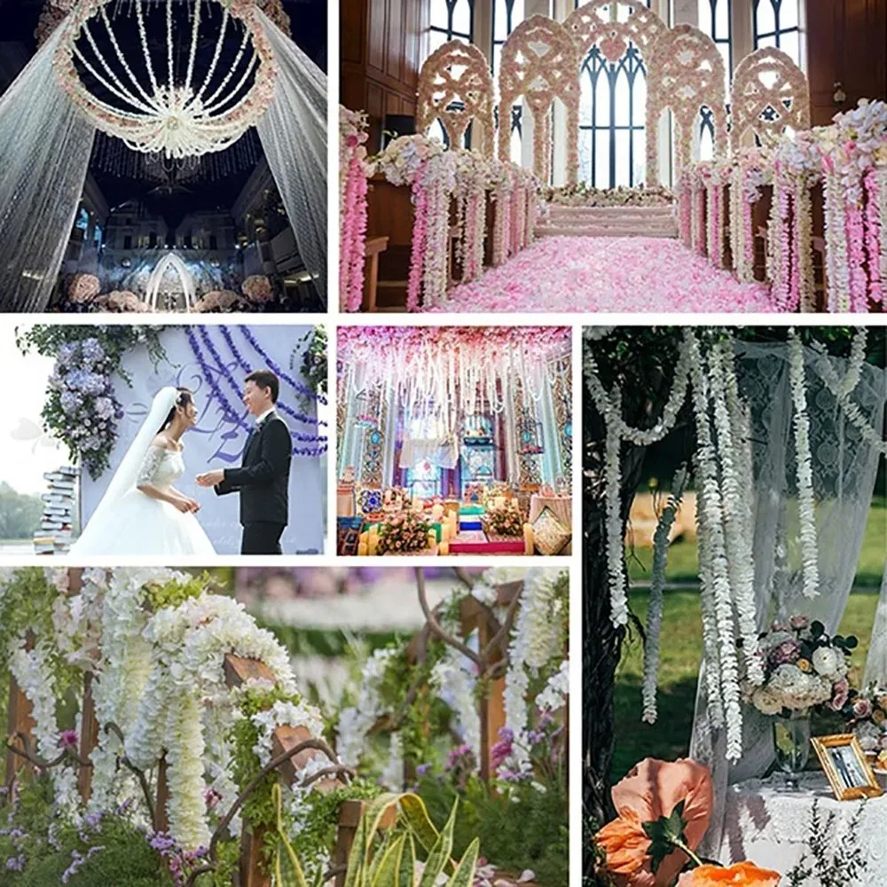 10/20Pcs 1M Wisteria Garland Artificial Silk Flower Vine Hanging Plant Vine Home White Wedding Garden Party Decor Flower String thumbnail 2