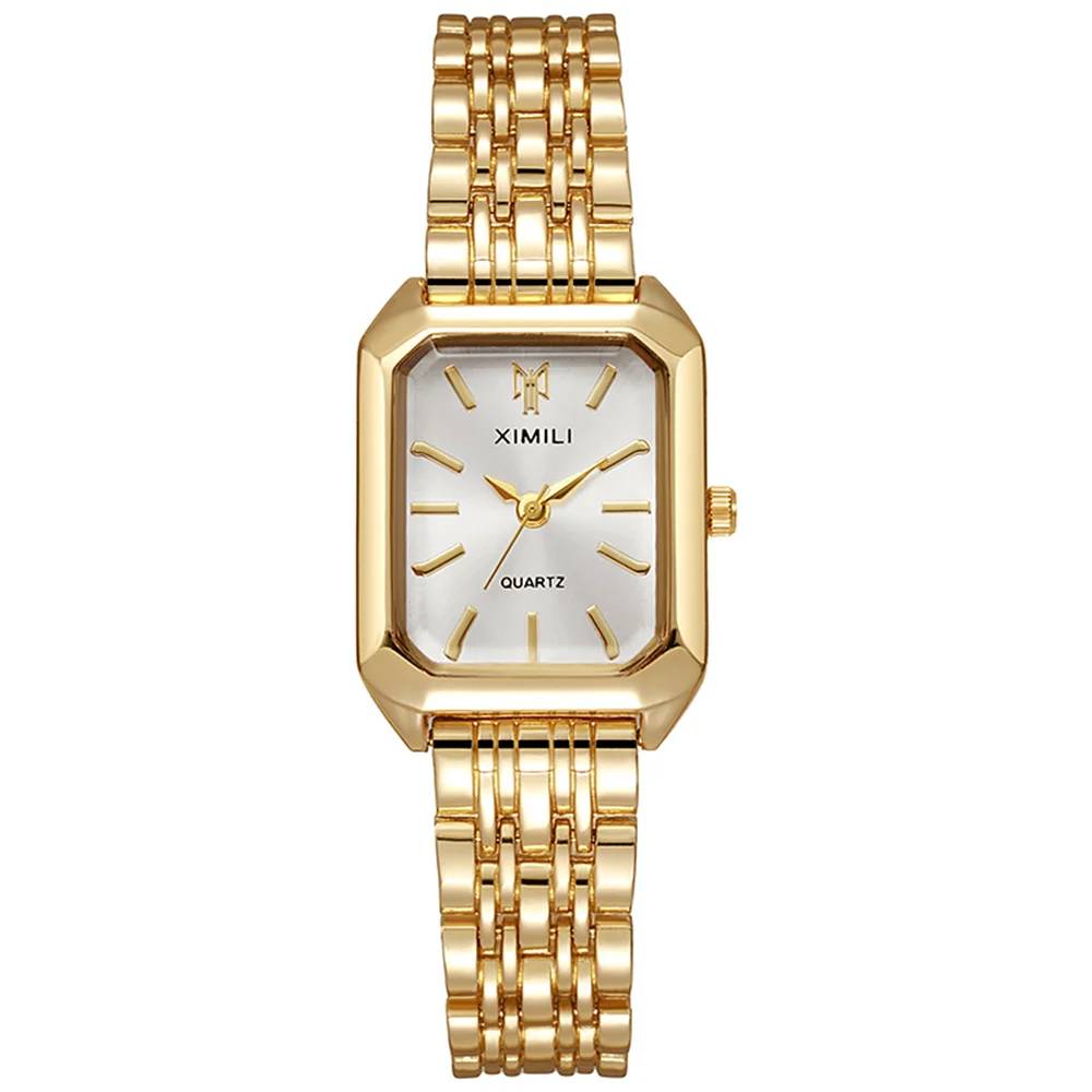 Luxury Ladies Fashion Quartz Watch Simple Scale Square Quality Gold Plated Women Watches Business Stainless Steel Folding Clock thumbnail 6