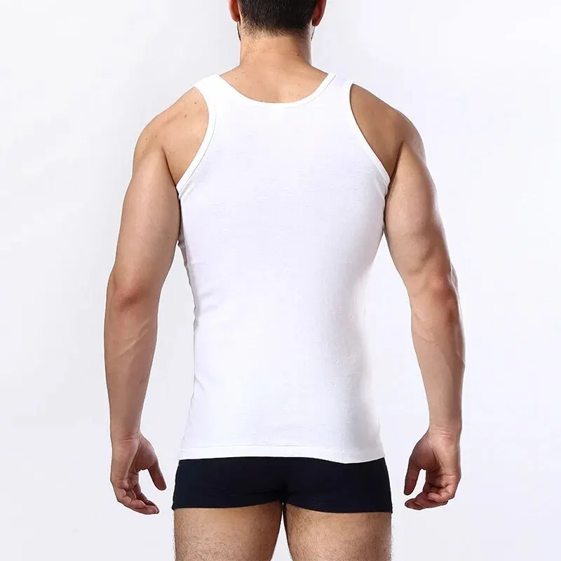 1/3 Pieces Men's Solid Color Basic Cotton Vest Youth Slim Exercise Sweat-absorbent T-shirt Middle-aged Comfortable Bottoming thumbnail 2