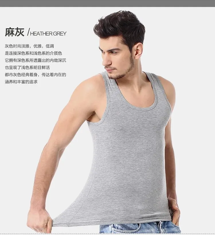 1/3 Pieces Men's Solid Color Basic Cotton Vest Youth Slim Exercise Sweat-absorbent T-shirt Middle-aged Comfortable Bottoming thumbnail 3
