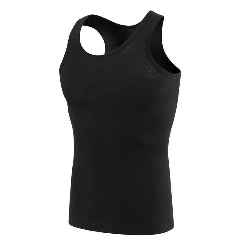 1/3 Pieces Men's Solid Color Basic Cotton Vest Youth Slim Exercise Sweat-absorbent T-shirt Middle-aged Comfortable Bottoming thumbnail 4