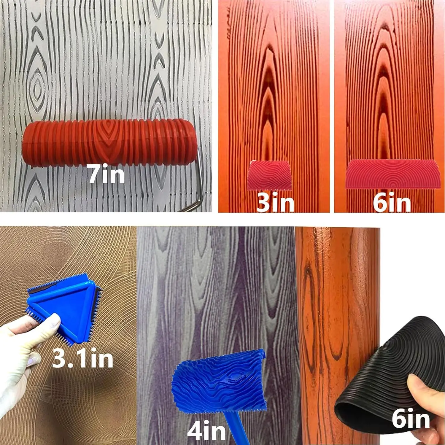 Wood Graining Tool Fake Grain Rubber Roller Painting Look Like Wood for DIY Walls Room Art Paint Home Decoration Supplies Tools thumbnail 5