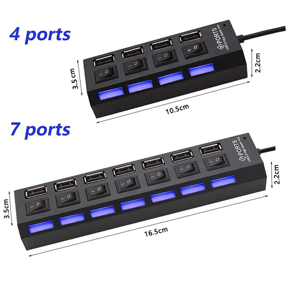 USB HUB 4/7 Port Multiple Expander With ON/OFF Switch Multi USB Splitter Hub 4ports 7ports Adapter Computer Accessories thumbnail 3