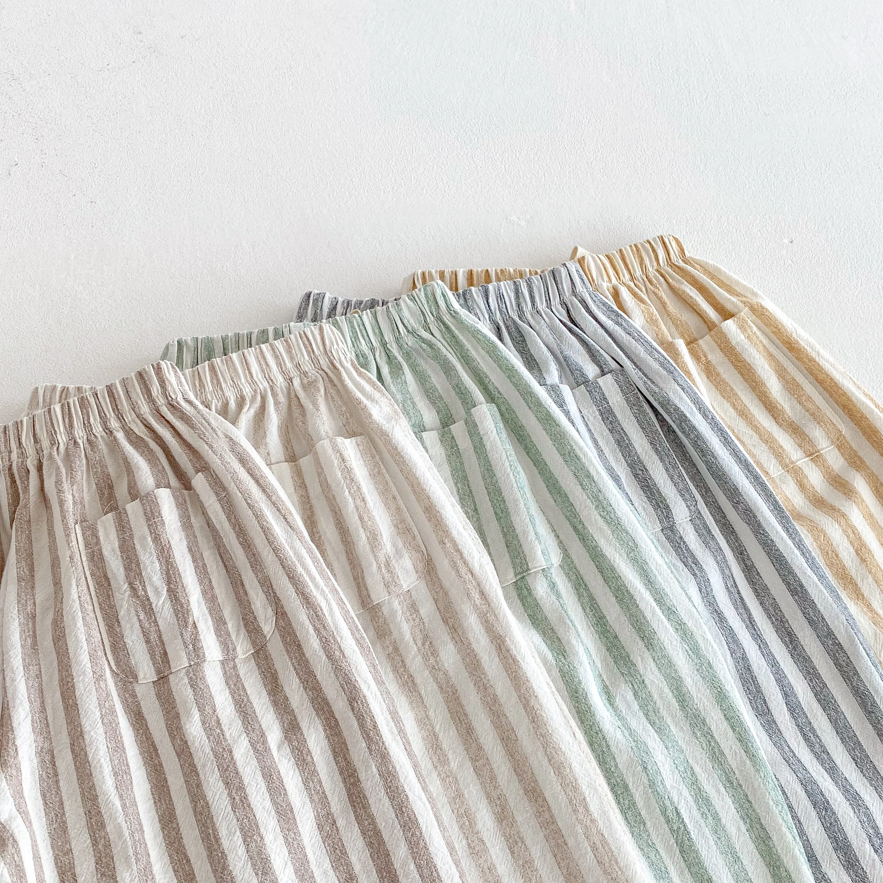 Vintage Linen Cotton Stripe Pants for Boys Casual Pocket Design Elastics Waist Pants for Toddler Girl Clothing Children Trousers thumbnail 5