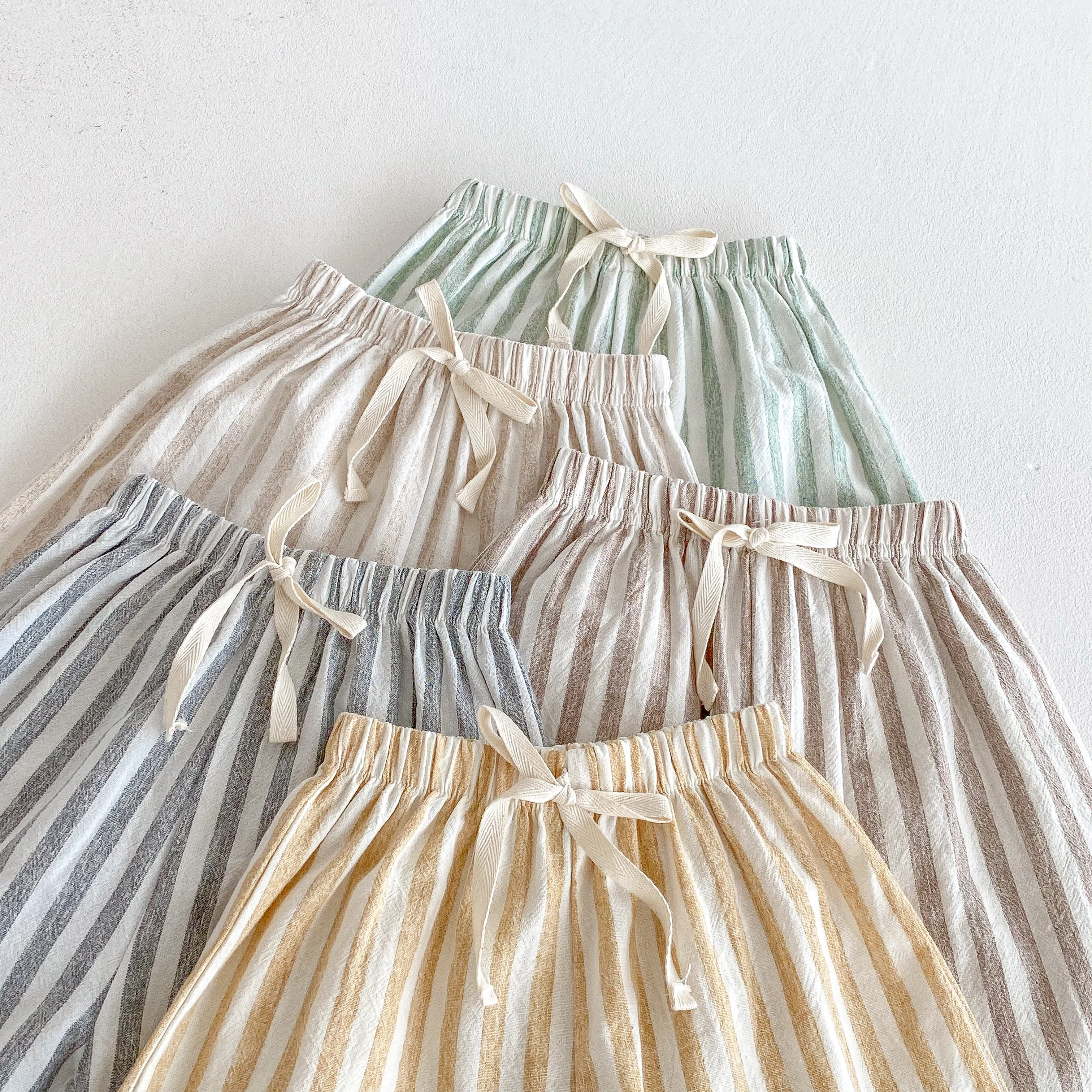 Vintage Linen Cotton Stripe Pants for Boys Casual Pocket Design Elastics Waist Pants for Toddler Girl Clothing Children Trousers thumbnail 3