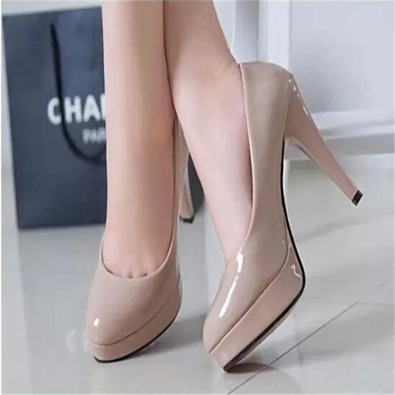 Women Pumps Fashion Classic Patent Leather High Heels Shoes Nud Head Paltform Wedding Women Dress Shoes Plus Size 34-42 thumbnail 5