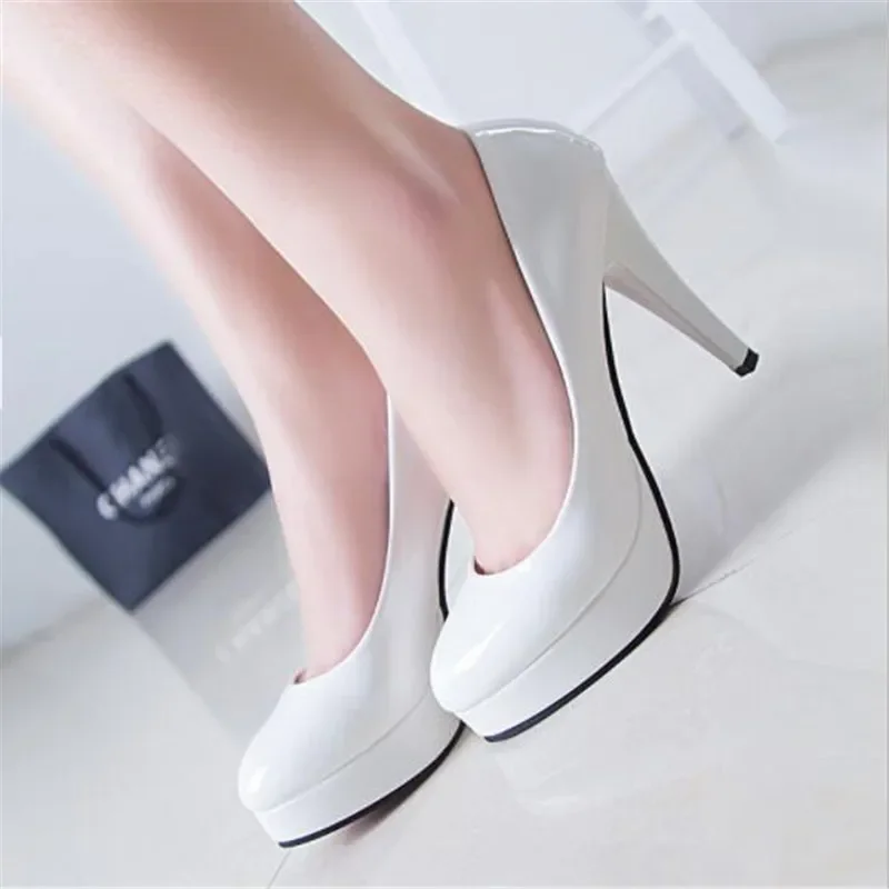 Women Pumps Fashion Classic Patent Leather High Heels Shoes Nud Head Paltform Wedding Women Dress Shoes Plus Size 34-42 thumbnail 3