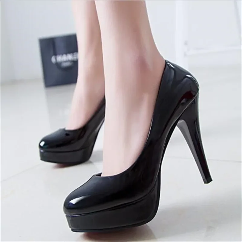 Women Pumps Fashion Classic Patent Leather High Heels Shoes Nud Head Paltform Wedding Women Dress Shoes Plus Size 34-42 thumbnail 2