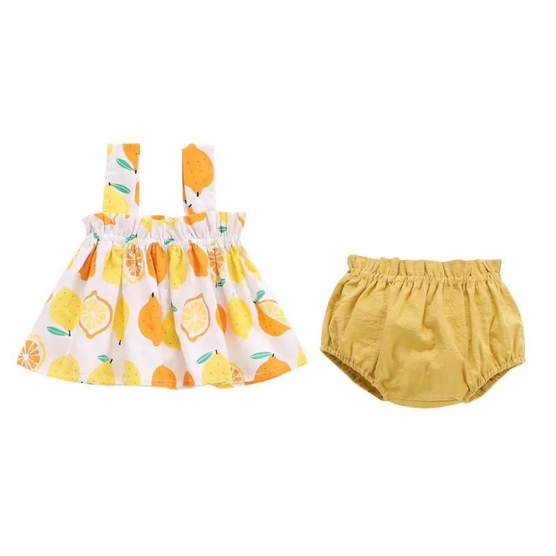 Summer Newborn Baby Clothes For Girls Boys Set Print Thin Mini Dress And PP Shorts 2Pcs Set Infant Baby Clothing Outfit 6-24M thumbnail 2