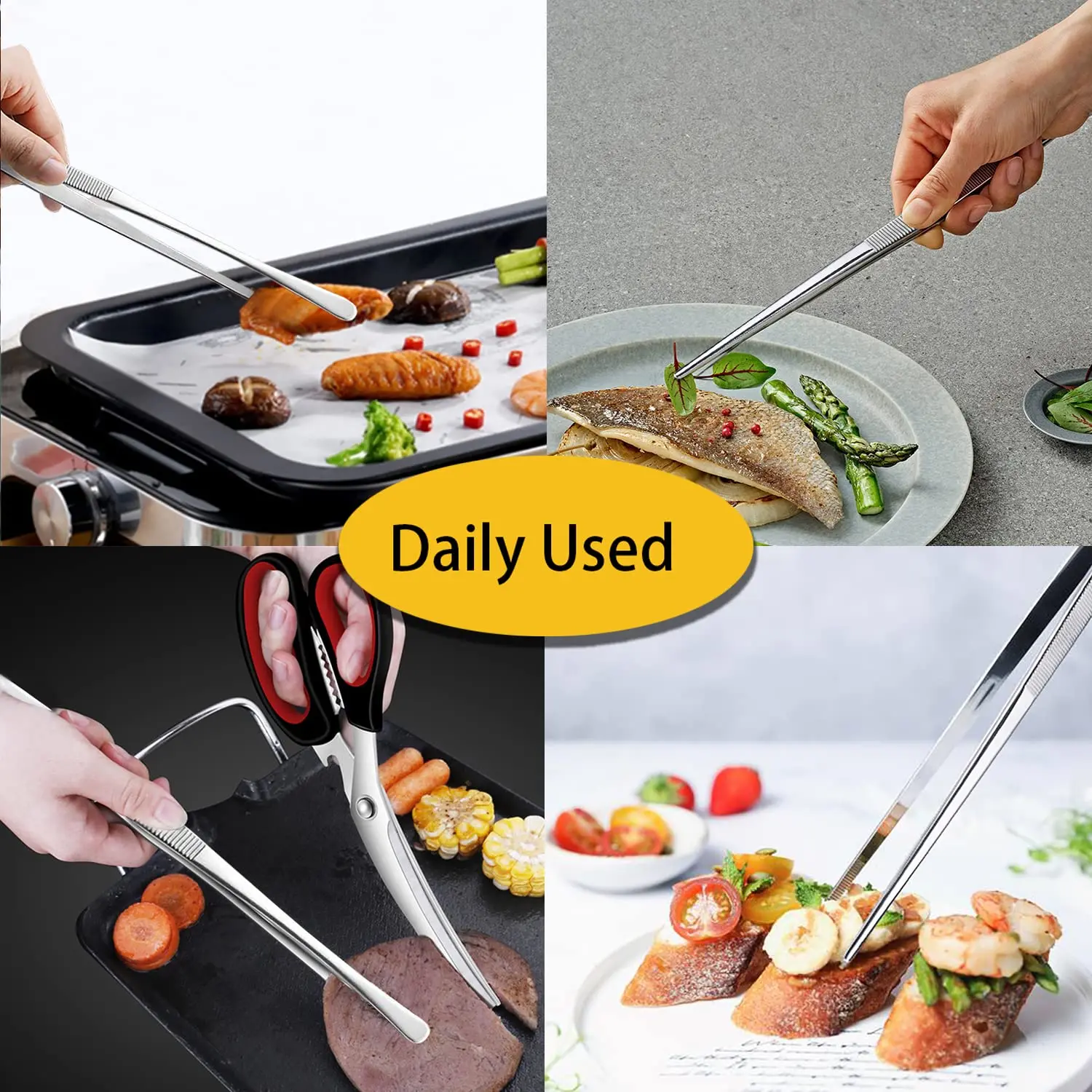 12inch Kitchen Tweezers Fine Tweezer Tongs Extra-Long Stainless Steel Cooking Tweezers for Kitchen Food Cooking Sea Food and BBQ thumbnail 3