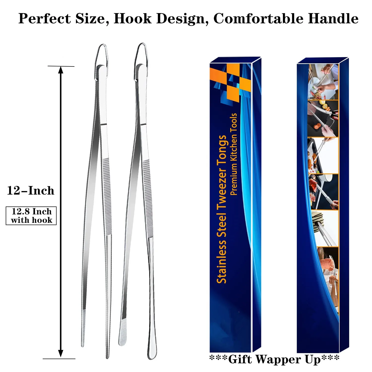 12inch Kitchen Tweezers Fine Tweezer Tongs Extra-Long Stainless Steel Cooking Tweezers for Kitchen Food Cooking Sea Food and BBQ thumbnail 6