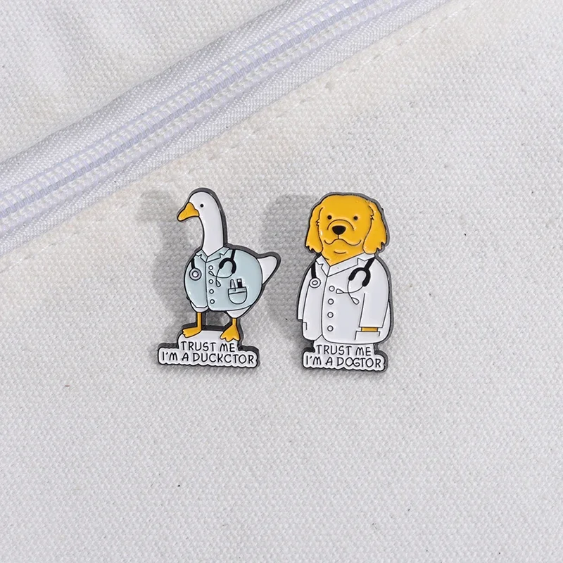 Cartoon Animal Doctor Brooch Enamel Pins Creative TRUST ME I'M A DOGTOR Brooches Clothes Lapel Badge Accessories Jewelry Gift thumbnail 6