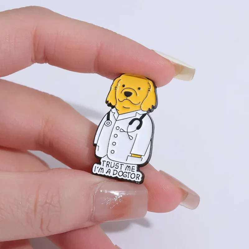 Cartoon Animal Doctor Brooch Enamel Pins Creative TRUST ME I'M A DOGTOR Brooches Clothes Lapel Badge Accessories Jewelry Gift thumbnail 4