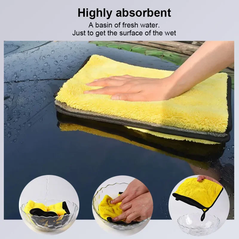Car Wash Towels Cleaning Cloth Absorbent Dry Cloth General Purpose Microfiber Towel Thickened Yellow 30/40/60cm thumbnail 4