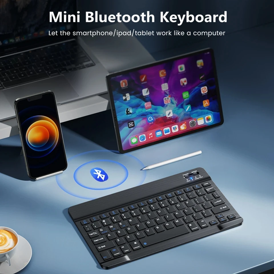 Spanish French Bluetooth Wireless Keyboard Azerty Russian For iPad Mac PC Tablet Cell Phone Laptop And Mouse Mini With N Gamer thumbnail 2