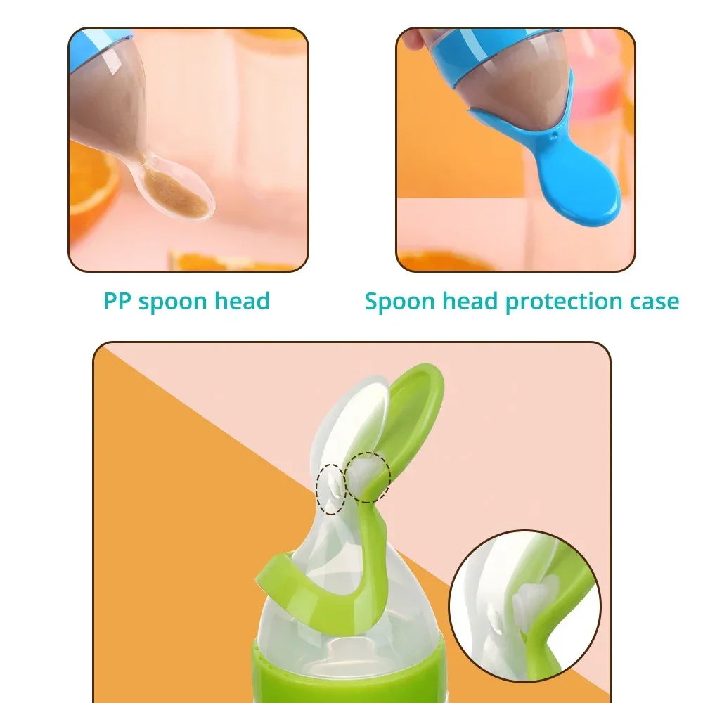 Safe Useful Silicone Baby Bottle With Spoon Food Supplement Rice Cereal Bottles Squeeze Spoon Milk Feeding Bottle Cup thumbnail 3