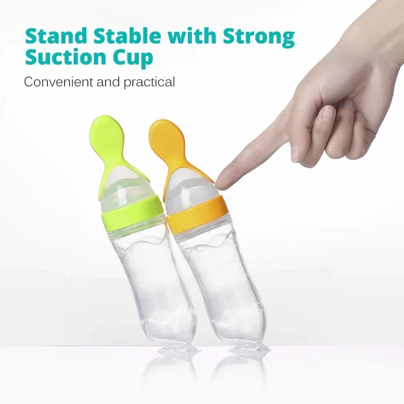 Safe Useful Silicone Baby Bottle With Spoon Food Supplement Rice Cereal Bottles Squeeze Spoon Milk Feeding Bottle Cup thumbnail 2