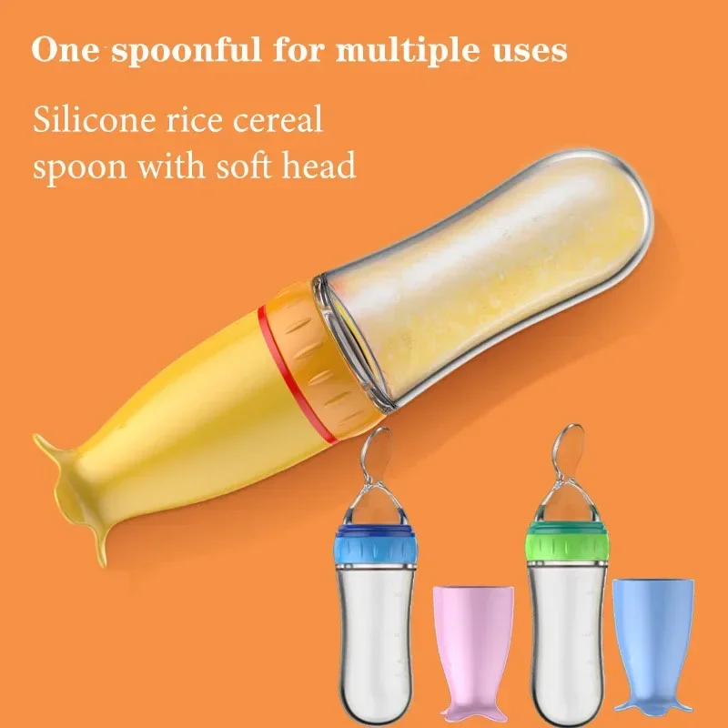 Safe Useful Silicone Baby Bottle With Spoon Food Supplement Rice Cereal Bottles Squeeze Spoon Milk Feeding Bottle Cup thumbnail 5