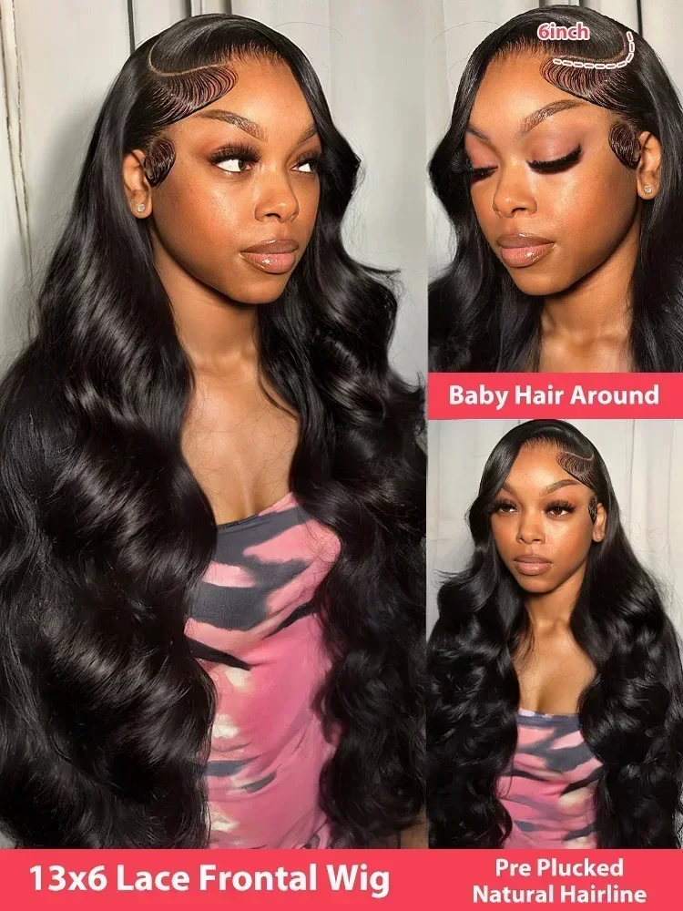 250 Density Human Hair HD 13x6 Body Wave Lace Frontal Wig 30 40 Inch 13x4 Lace Front Wigs 5x5 Closure Glueless Loose Water Black thumbnail 2