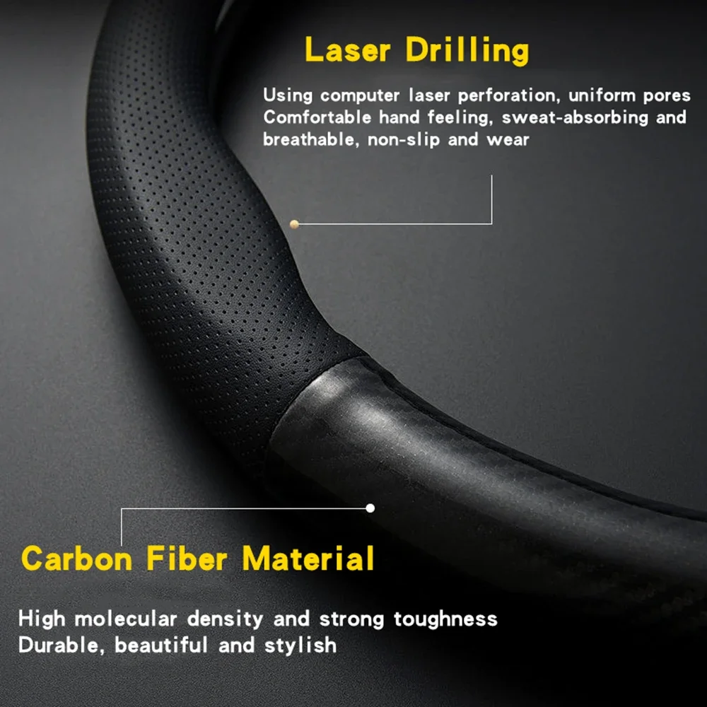 Universal Car Steering Wheel Cover Carbon Fiber Leather Three-dimensional Anti Slip, Timple And Fashionable Car Accessories thumbnail 3
