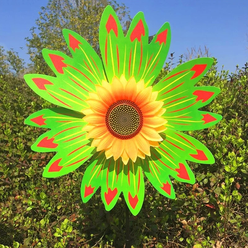 Sunflower Windmill Rotating Sunflower Wind Spinner Stake Standing Lawn Flower Pinwheel Outdoor Party Garden Yard Picnic Decor thumbnail 3
