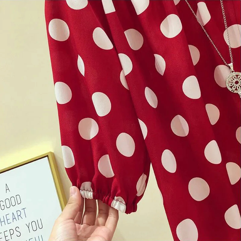 Black Polka Dot Print Chiffon Slash Neck Short Sleeve Loose Women's Blouse Shirt Korean Fashion Female Clothing Tops 2024 Summer thumbnail 6