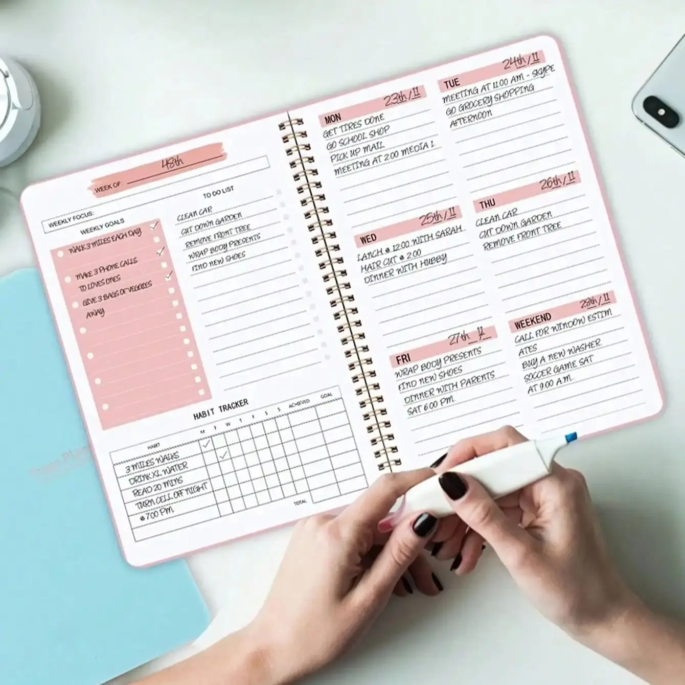 Spiral Undated A5 Weekly Notebook Planner Agenda, Ntationery Office School Supplies, Record Daily Plan to Achieve thumbnail 2