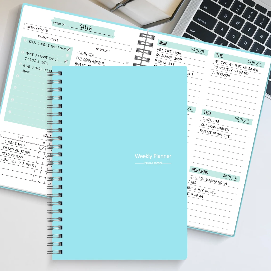 Spiral Undated A5 Weekly Notebook Planner Agenda, Ntationery Office School Supplies, Record Daily Plan to Achieve thumbnail 5