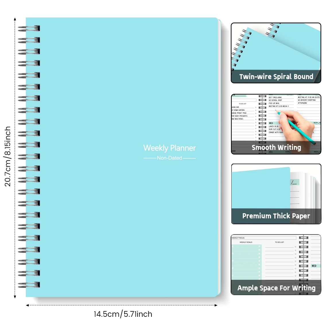 Spiral Undated A5 Weekly Notebook Planner Agenda, Ntationery Office School Supplies, Record Daily Plan to Achieve thumbnail 6